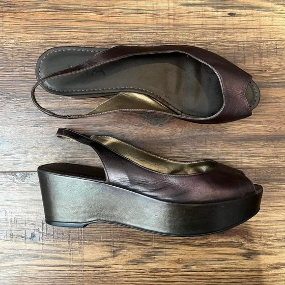 Shoes - Vintage Brown Platform Wedge Slingback Sandals Peep Toe Chunky Y2K Women 8 Bratz